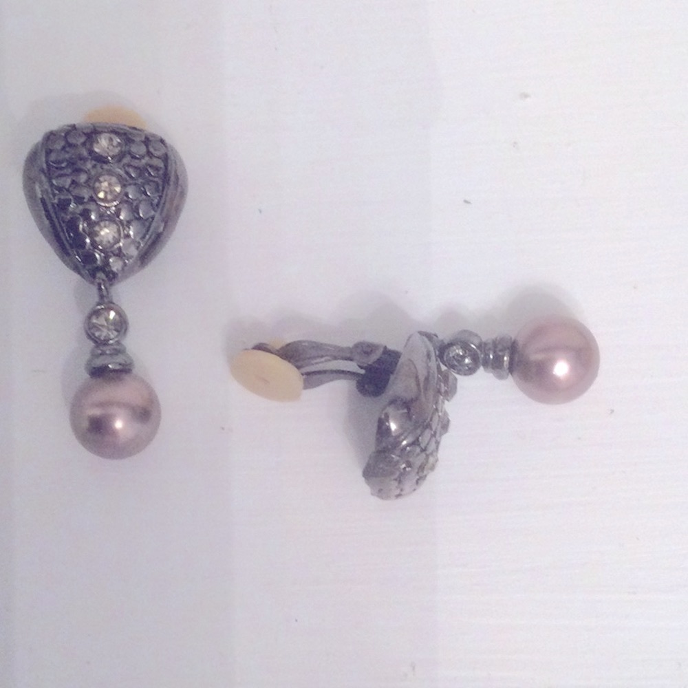 Metal Clip Earrings with Drop Pearl. Approximately 1 1/2 Inches.